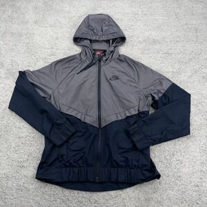 Nike Windrunner Jacket Women Small Gray Navy Blue Hooded Full Zip 856037-451